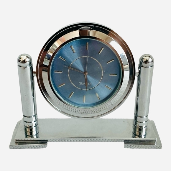 IBM Clock Chrome Swivel Desk Clock Blue Dial Clock Quartz Clock Gift - Picture 2 of 5